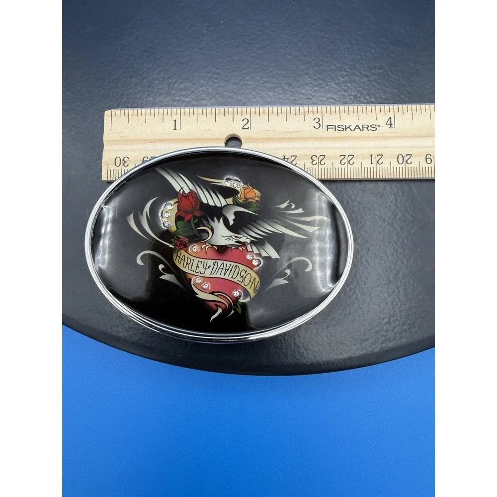 Harley Davidson Tattoo-Style Rhinestone Womens Black Rose Eagle Belt Buckle
